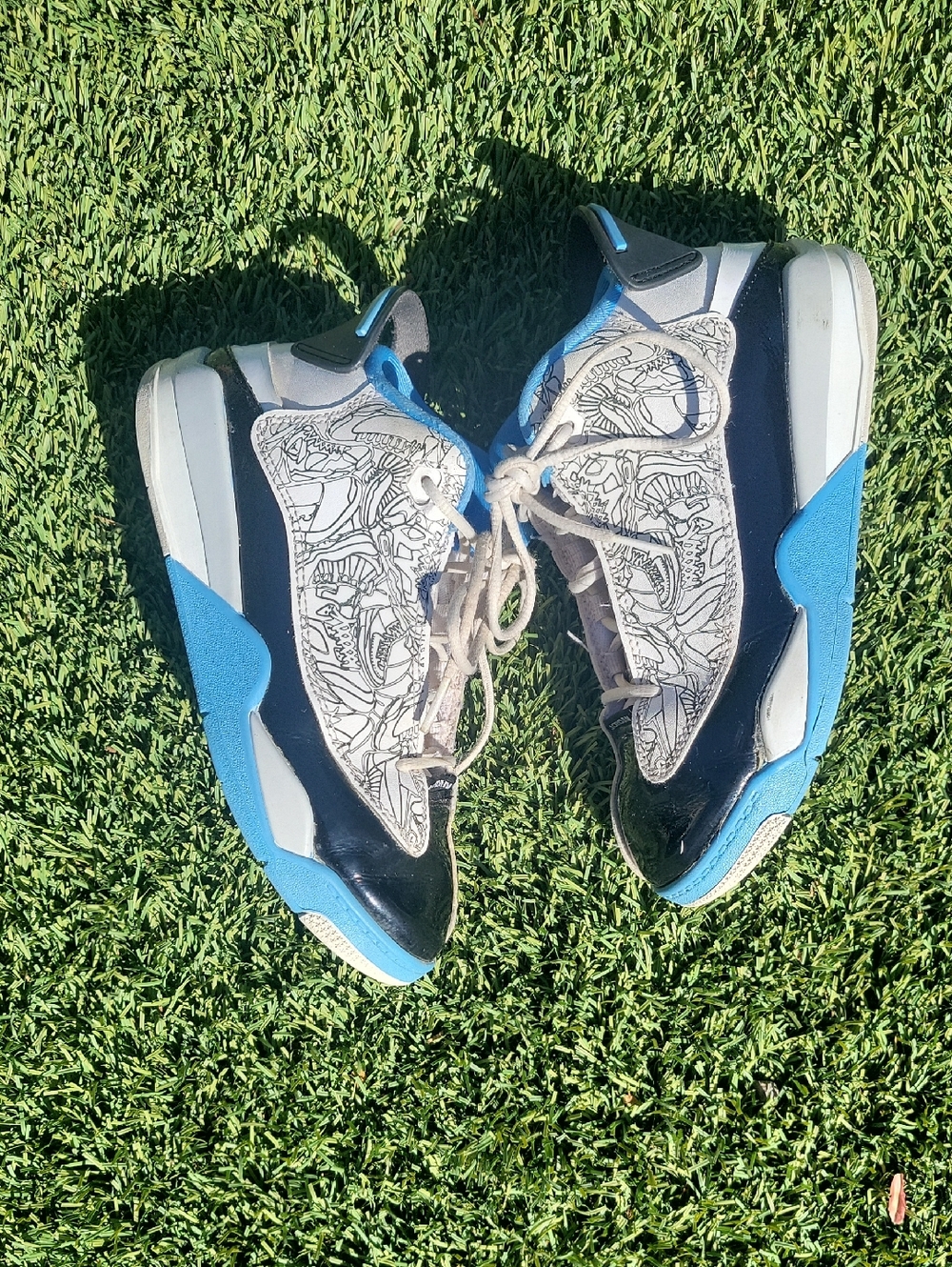 Jordan Kids Black White and Blue Graphic High-Top Sneakers